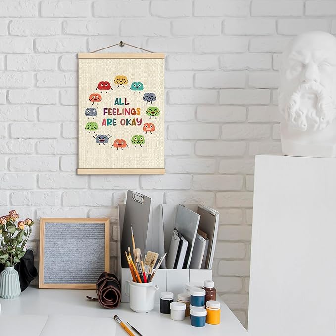 HKTZM Feelings Chart for Kids, Mental Health All Feelings are Okay Poster Hanger Frame 12.5×17 Inch, Feelings Emotions Wheel Chart Hanging Wall Art Decor for School Office Classroom Kids Room