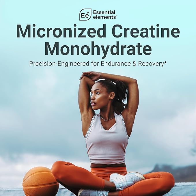 Essential Elements Monohydrate Creatine Powder for Women and Men - Micronized Creatine Instantized - Unflavored Pure Creatine Powder Supplements - 60 Servings