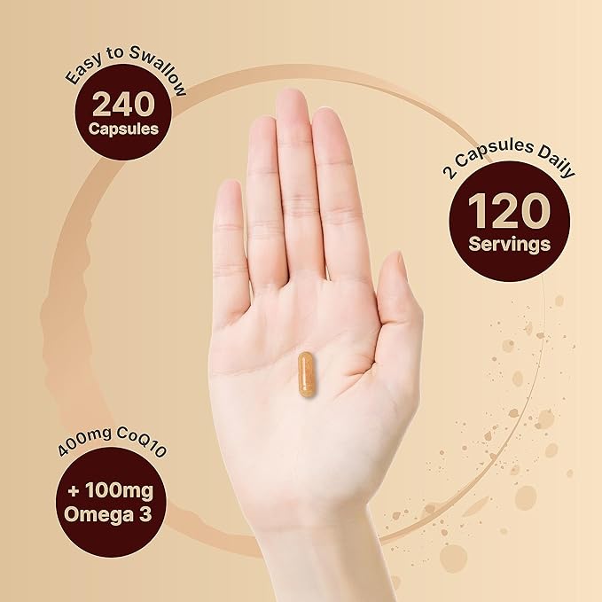 NatureBell CoQ10 400mg with Omega 3, 240 Capsules | Stable High Absorption Form – Antioxidant Support for Heart & Energy Health – Extra Strength Coenzyme Q10 Supplement