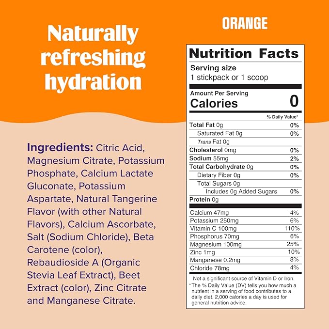 Ultima Replenisher Daily Electrolyte Powder Drink Mix –Sugar Free – Orange, 20 Stickpacks – Hydration Packets with 6 Key Electrolytes and Trace Minerals – Keto Friendly, Vegan, Non-GMO
