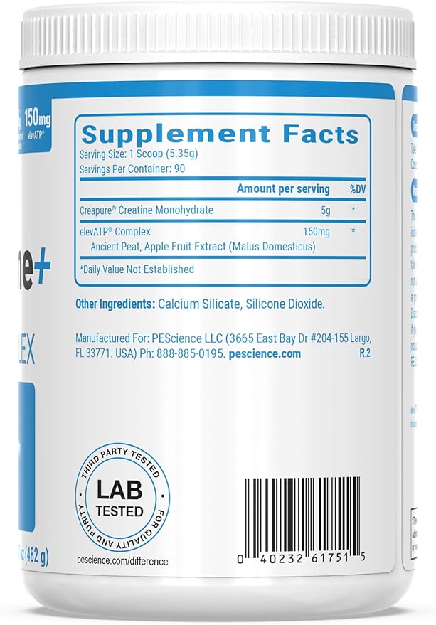PEScience TruCreatine+ Creatine Monohydrate Powder, Micronized Creapure Creatine for Women & Men, Supports Muscle Growth, Strength & Recovery, Cognition, 90 Servings, Unflavored