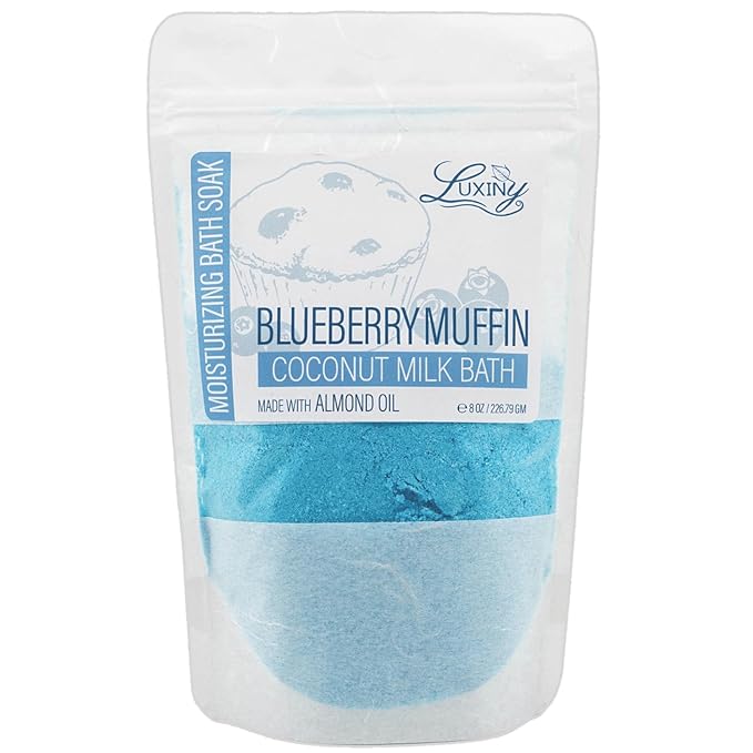 Vegan Milk Bath Soak Made with Moisturizing Coconut Milk Powder & Sweet Almond Oil for a Bath Bomb Dust Soothing Fizz & Relaxing Soak, 8 oz. (Blueberry Muffin)