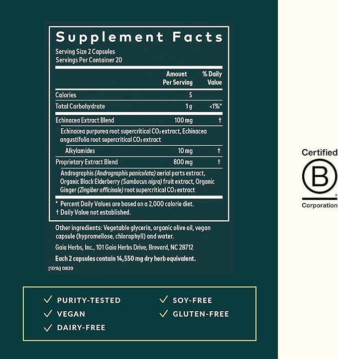 Gaia Herbs Quick Defense - Fast-Acting Immune Support Supplement for Use at Onset of Symptoms - with Echinacea, Black Elderberry, Ginger & Andrographis - 40 Vegan Liquid Phyto-Capsules (4-Day Supply)