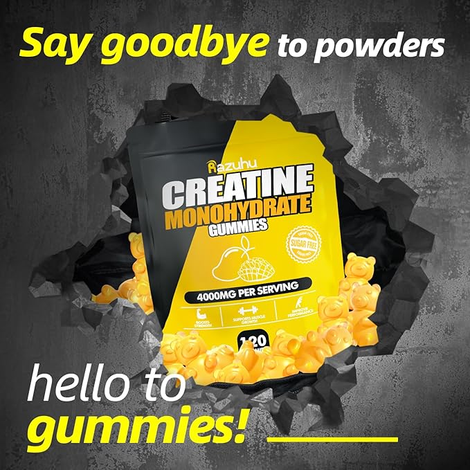 Flavored creatine monohydrate Gummies Sugar Free,Pre Workout Supplements creatine Gummies for Men&Women,Gym Supplements,Supports Muscle Growth,Recovery,Strength,Energy Boost(120 Count)-Mango