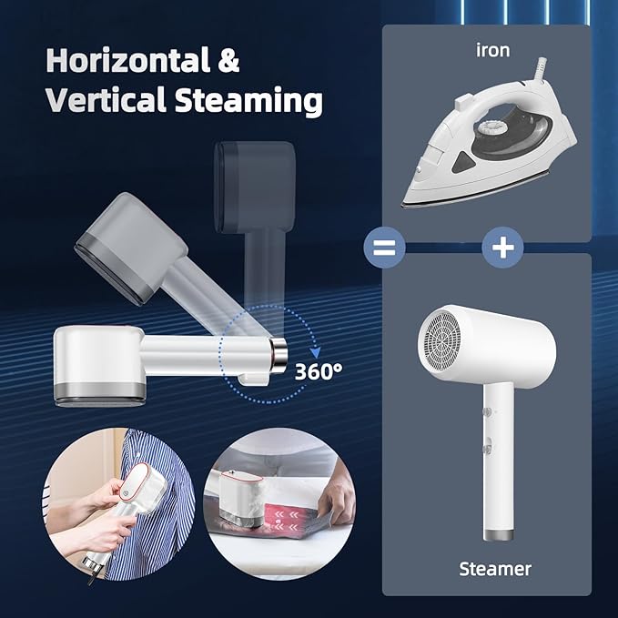 Handheld Steamer for Clothes, Portable Travel Steamer, Horizontal & Vertical Steam, 15s Heat Up, Wrinkles Remover with Storage Bag, 1000W Mini Fabric Garment Steamer for Home, Office and Travel, 120V