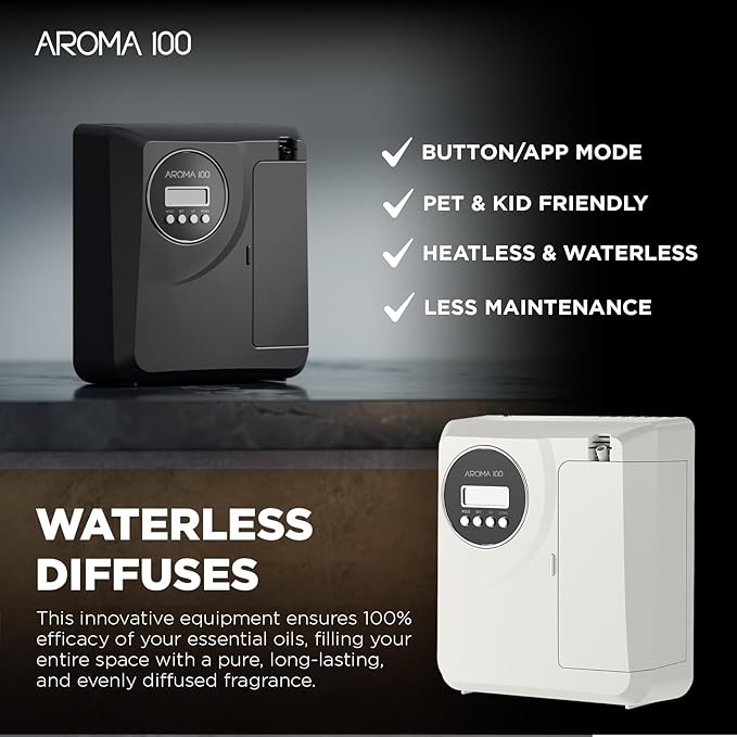 Waterless Diffuser for Essential Oil 2000sq.ft Coverage, APP Control, Hotel Scent Diffuser for Home, Nebulizer Nano Air Freshener Smart Aromatherapy Cold Air Diffusers for Large Room, Office - Black