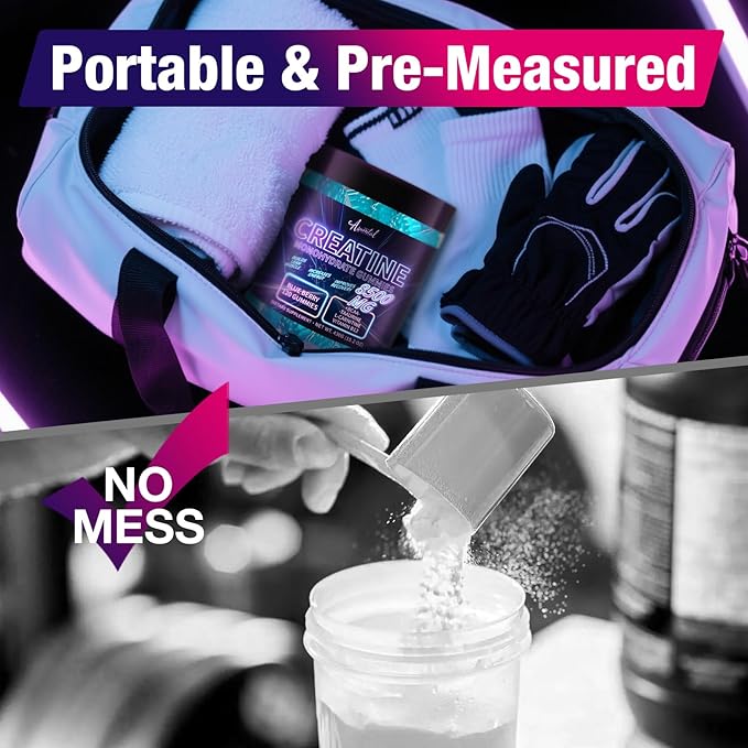 Creatine Monohydrate Gummies Complex 8500 MG for Men & Women, Creatine Monohydrate Supplement for Muscle Growth, Strength & Energy Support, Pre Workout Gummies 120 Count Blueberry