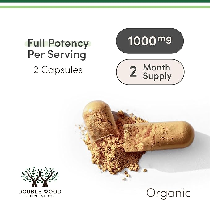 Organic Lions Mane Mushroom Capsules (120 Count), for Brain Support and Immune Health, Third Party Tested and Grown in The USA - by Double Wood