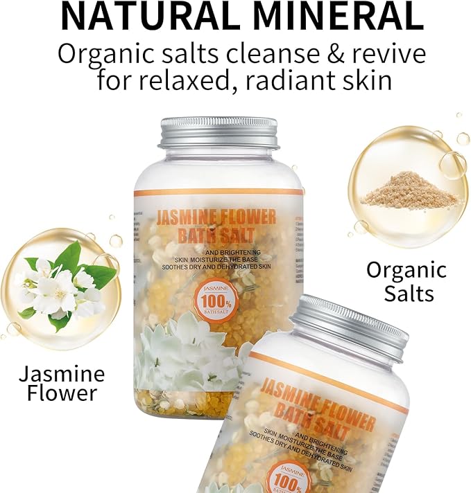 Bath Salts for Soaking Bathing,Spa Luxetique Epsom Salts Gifts Set for Women,Jasmine Flower Bath Salts(17.6oz)