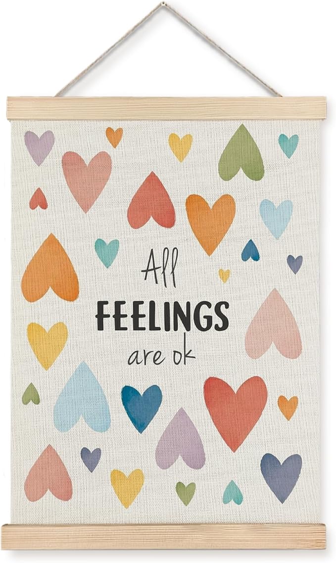 Yomisex All Feelings Are OK Mental Health Wall Art Poster for Classroom, Therapy Office Decor, Mental Health Awareness Wall Art Framed for School Counseling Office Classroom Decor, 12x16 Inch