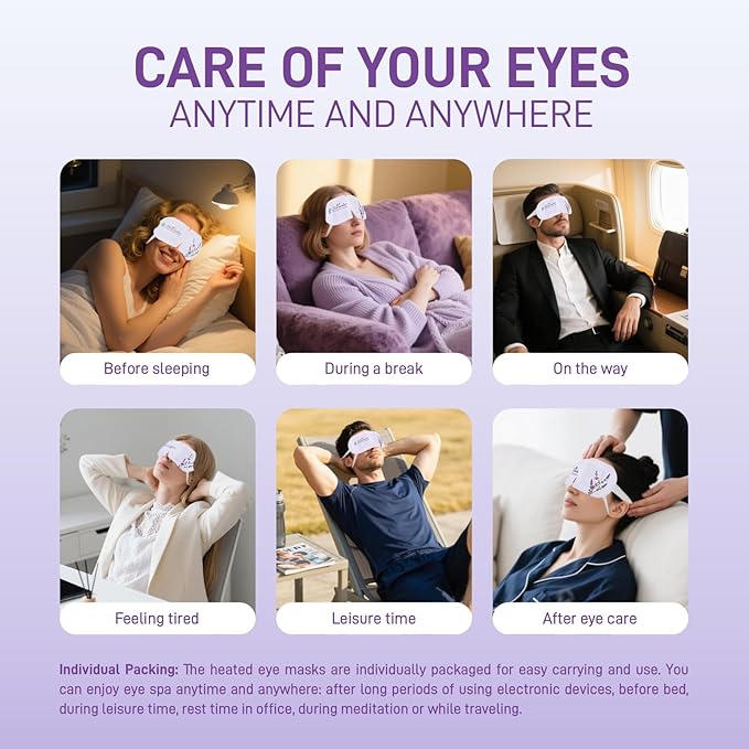 Eye Mask, Rich Hyaluronic Acid Heated Eye Masks for Sleep,Disposable SPA Warm Eye Compress for Dry Eyes,Dark Circles,Puffiness,Self Care,Travel Essentials 20 Packs (Lavender)