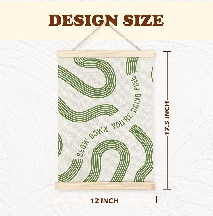 Yomisex Sage Green Wall Art Poster, Slow Down You're Doing Fine Inspirational Motivational Positive Affirmation Wall Art Framed for Home Bedroom Living Room Office Decor, 12x16 Inch