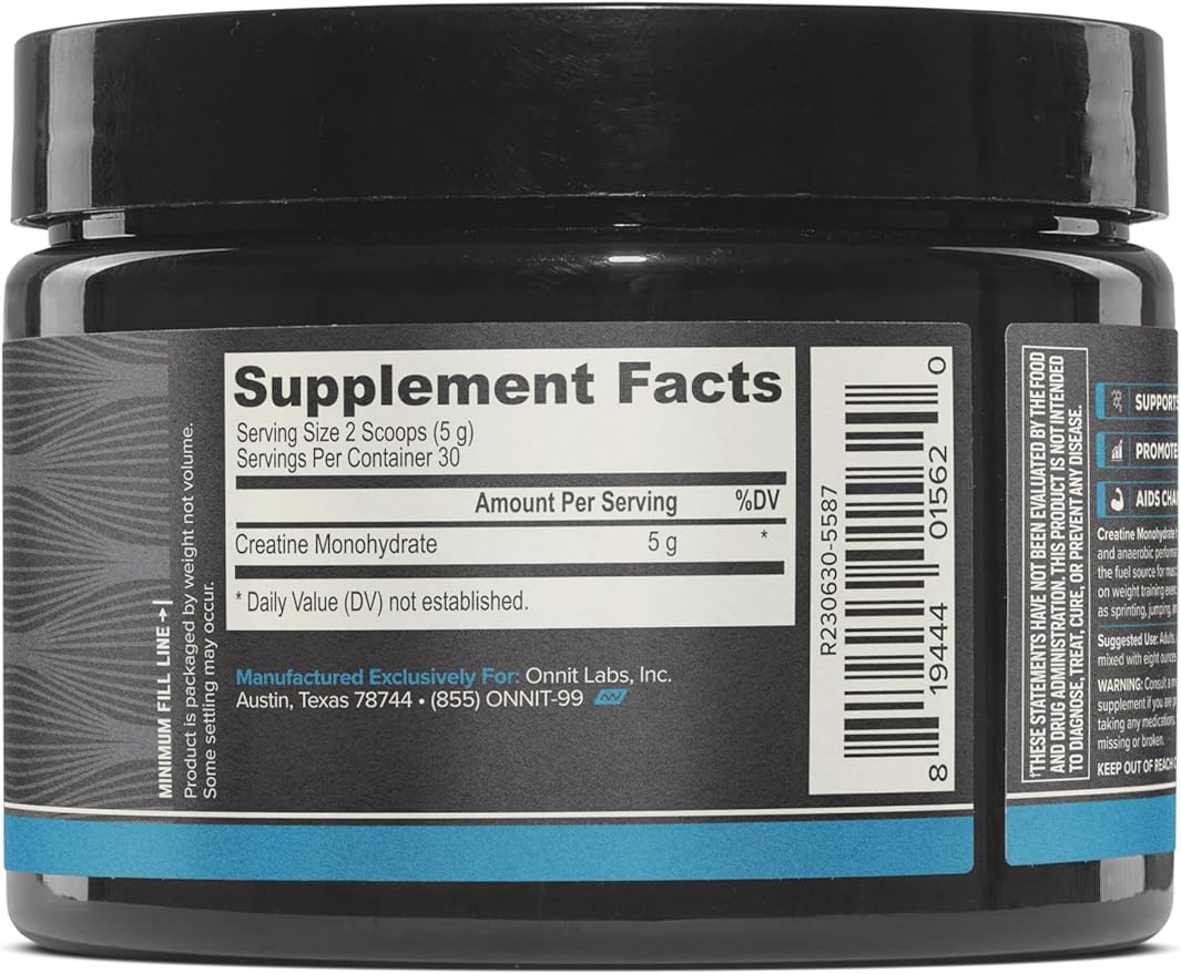 ONNIT Creatine Monohydrate Powder – 5g Premium Creatine for Muscle Strength, Power & Lean Mass, Supports Brain Health & Cellular Energy, Unflavored, 30 Servings, 5.29 oz (3-Pack)