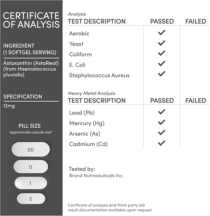 Astaxanthin 12mg Max Strength (Only Patented Astaxanthin (Astrareal) with 70+ Human Clinical Trials - World's Most Studied Brand) Grown, Harvested, and Made in The USA (Astaxantina) by Double Wood