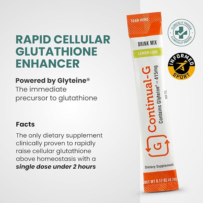 CONTINUAL - G Powder - Clinically Proven Cellular Glutathione Precursor | Benefit of Glyteine & Sunfiber | Immune Support, Master Antioxidant, Detox, Brain Health & Skin Care | 180 Sachets