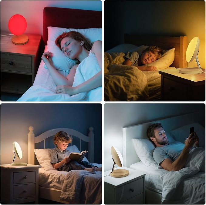 Light Therapy Lamp,Red Night Light with 5-Level Brightness & 4 Color Modes, 670nm Adjustable USB Red Light Night Light Lamp for Sleep,Stress Relief Relaxation