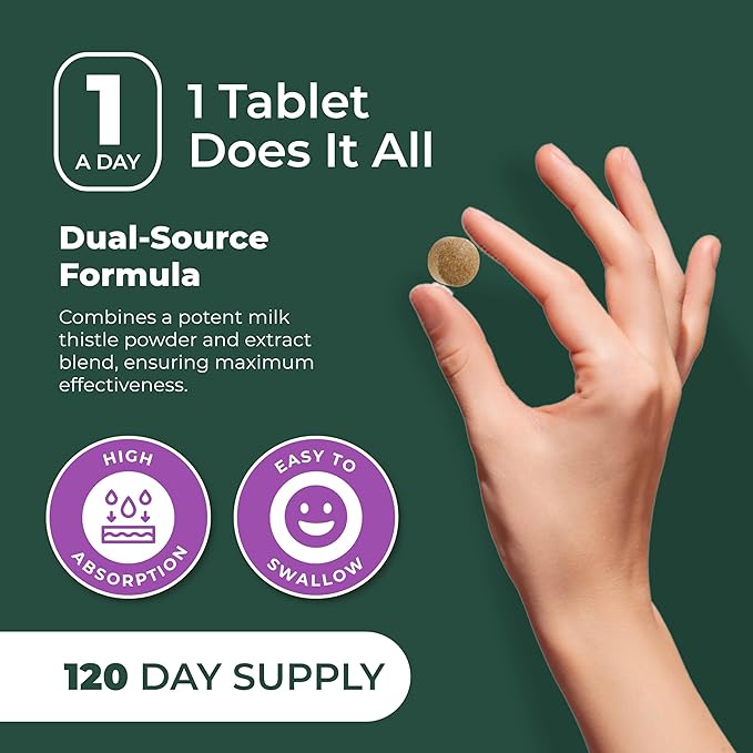 PurePremium Milk Thistle Supplement, 120 Tablets, 80% Silymarin Standardized Extract - High Potency Pure 450mg Complex – Supports Normal Liver Function & Overall Health – Non-GMO, Gluten-Free