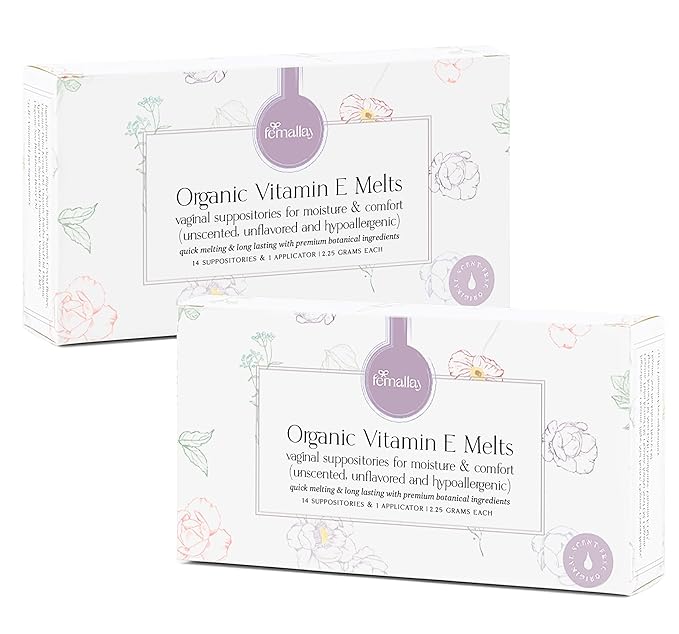 Femallay Organic Vaginal Moisturizing Suppository Melts - 100% Natural Suppositories for Vaginal Odor and Dryness Relief, Ultra-Hydrating Fast-Acting Comfort (Unscented- 2 Pack)