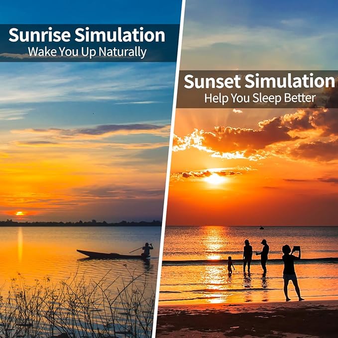 Wake Up Light Sunrise Alarm Clock for Bedroom Sunrise Sunset Simulation 23 Natural Sounds 13 Colors Light Dual Alarms and Snooze Function Sleep Aid for Heavy Sleepers Kids Adults (White)