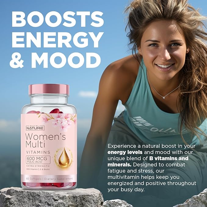 Built by Nature Vitamins for Women – Women's Complete Daily Multivitamin Supplement with A, B, C, D, E, Iron, Calcium, Magnesium and Multi Minerals – Wellness & Immune Health Support - 60 Softgels