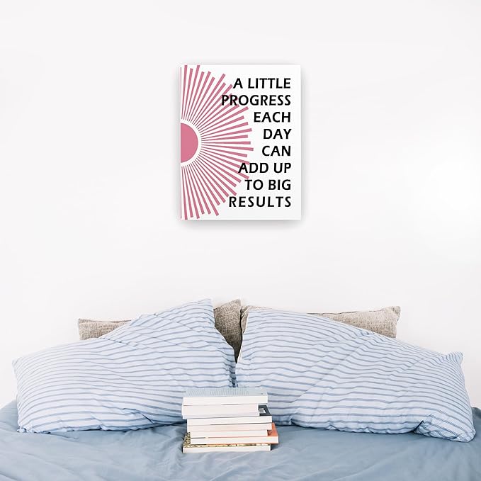 Pugwak Positive Affirmations Wall Decor Canvas Prints - Motivational Framed Canvas Sun Inspirational Pink Wall Art Painting Artwork for Therapy Office Nursery Bedroom Decor Prints 11×14 Inch