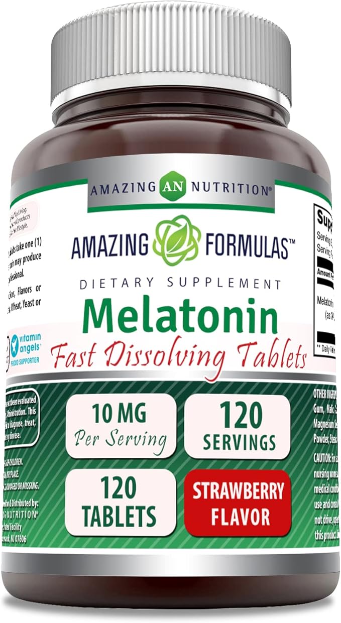 Amazing Formulas Melatonin Fast Dissolve 10 Mg 120 Tablets | Strawberry Flavor | Non-GMO | Gluten Free | Made in USA