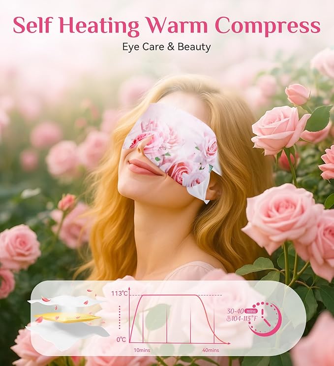 6 Packs Rose Heated Eye Mak - Heating Eye Mask Warm Compress for Dry Eyes Puffinesss Dark Circles Sleep Stye Irritation Stress Relief Self Care Wellness Spa Relaxation Gift