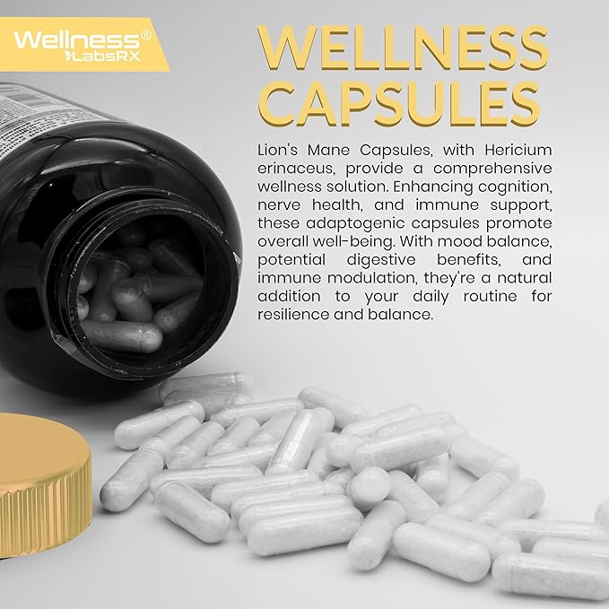 Lions Mane Supplement Capsules - 120 Count - Mushroom Supplement, Brain Supplements for Memory and Focus, Lion's Mane Mushroom Capsules - Cognitive & Immune Support, Focus Supplement - 2 Pack