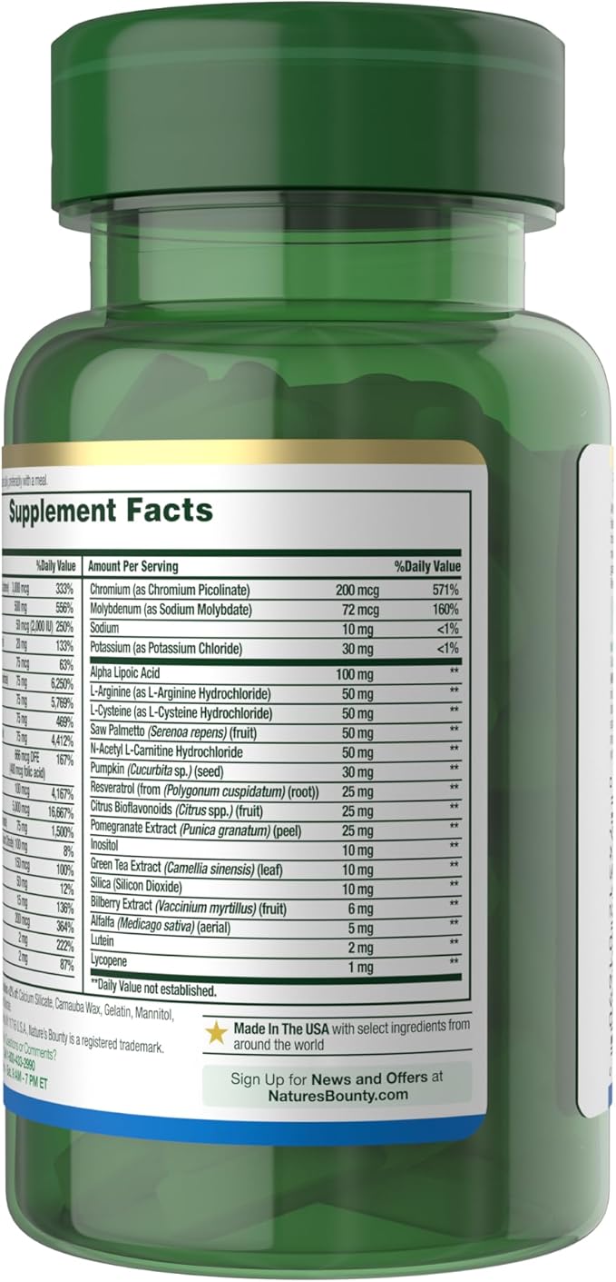 Nature’s Bounty High Potency Men’s Complete Multivitamin, Daily Men’s Health Vitamin for Heart Health and Immune Support, Men's Multivitamin for Strong Bones, Overall Health and Wellness, 100 Capsules