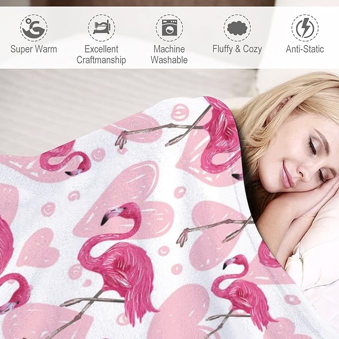 Flamingo Blanket Gifts - 50 x 60 Inches Cute Flamingo Throw for Teens - Light Pink Warm Furry Plush Blankets for Bed
