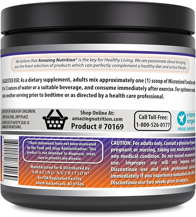 Amazing Formulas Micronized Creatine Monohydrate Powder Supplement | 5000 mg Per Serving | Ideal Pre & Post Workout Supplement | Made in USA (1 LB, Orange)