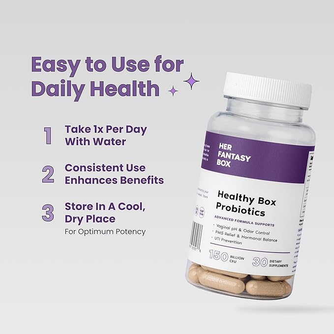 Her Fantasy Box | Vaginal Probiotics for Women – Prebiotics + Advanced Lactobacillus Blend – Hormonal Balance, PMS Relief & UTI Prevention – Feminine Health Support with Cranberry & D-Mannose