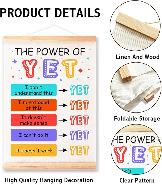 The Power of Yet Poster Hanger Frame for Therapy Counseling Office Wall Decor,Mental Health Canvas Wall Art Poster Print Wall Hanging 16x12in