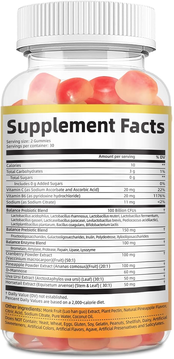 Premium Feminine Balance Gummies, Women’s Health Probiotics - 100 Billion CFU Probiotics - Immune Support, Gut Health, Hormone Balance, PH Balance Vitality, Pineapple Flavor, 60 Count