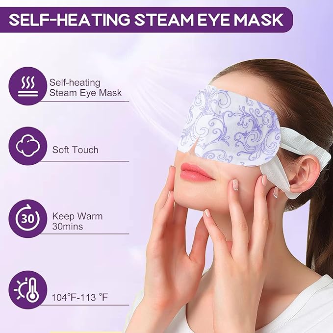 XPCARE 24 Pack Steam Eye Masks for Dry Eyes, Self Heated Steam Warm Eye Mask, Disposable Heated Eye Mask for Dark Circles, Puffy Eyes, Relief Stress Eye Fatigue(Lavender)