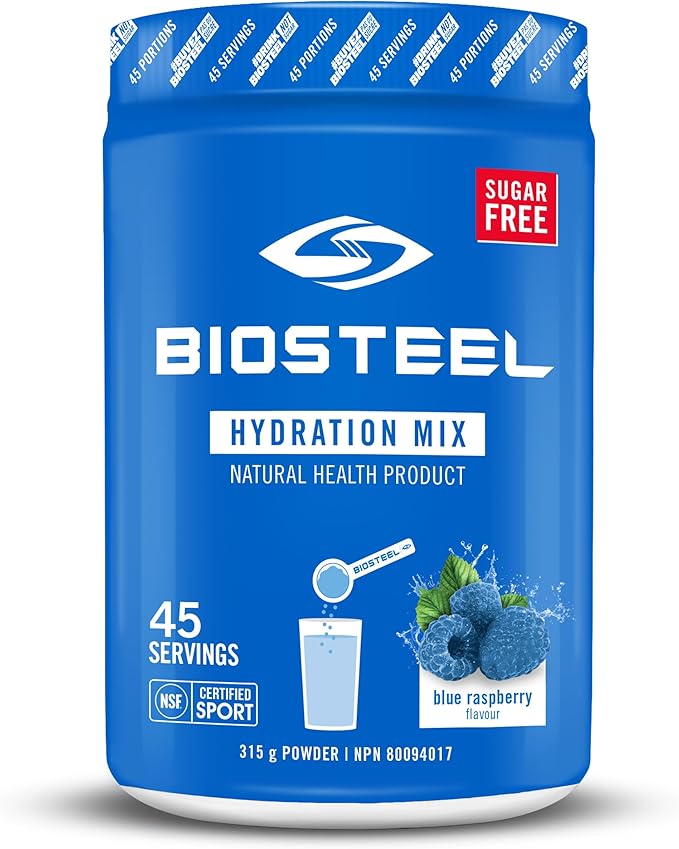 BioSteel Zero Sugar Hydration Mix, Great Tasting Hydration with 5 Essential Electrolytes, Blue Raspberry, 45 Servings per Tub