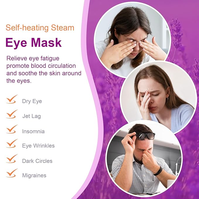 20 Packs Steam Eye Mask, Lavender Steam Eye Masks Disposable, Self-Heating Relief Heated Eye Mask for Fatigue, Perfect for Home, Sleep, Spa & Travel
