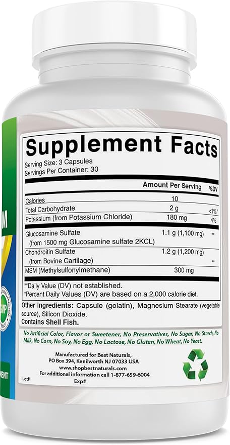 Best Naturals, Glucosamine Chondroitin MSM Supplements, 2600 mg per Serving, 90 Capsules (90 Count (Pack of 1))