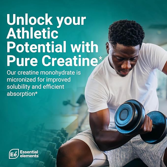 Essential Elements Monohydrate Creatine Powder for Women and Men - Micronized Creatine Instantized - Unflavored Pure Creatine Powder Supplements 120 Servings (2 Pack)