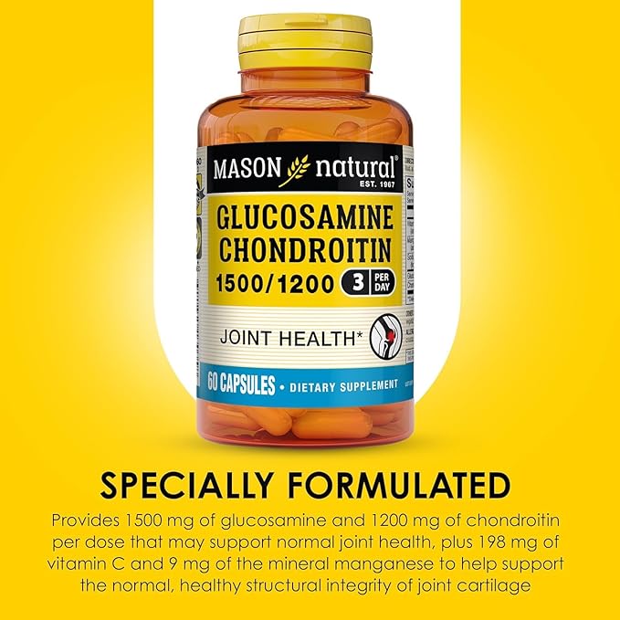 MASON NATURAL Glucosamine Chondroitin 1500/1200 with Vitamin C, Supports Joint Health for Normal Flexibility & Mobility*, 60 Capsules
