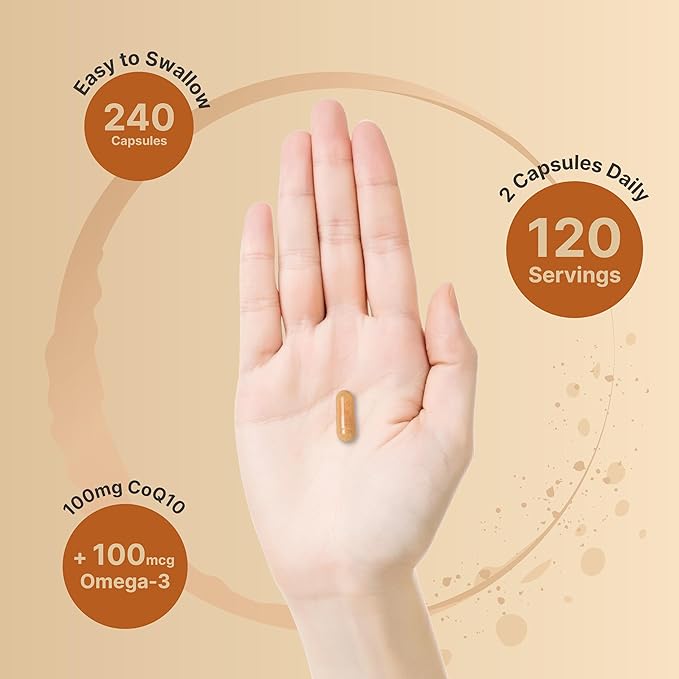 NatureBell CoQ10 100mg with Omega 3, 240 Capsules | Stable High Absorption Form – Antioxidant Support for Heart & Energy Health – Extra Strength Coenzyme Q10 Supplement
