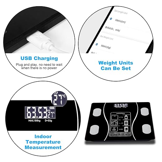 Intelligent Body Fat Scale, a Simple and Practical Digital Scale That can be Connected to a Mobile Digital Bathroom Scale to Display BMI, Body Fat, Muscle Mass, and Durable Weight Scale (Black)