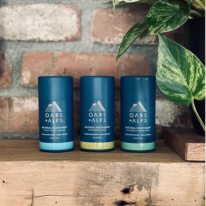 Oars + Alps Aluminum Free Deodorant for Men and Women, Dermatologist Tested and Made with Clean Ingredients, Travel Size, California Coast, 3 Pack, 2.6 Oz Each