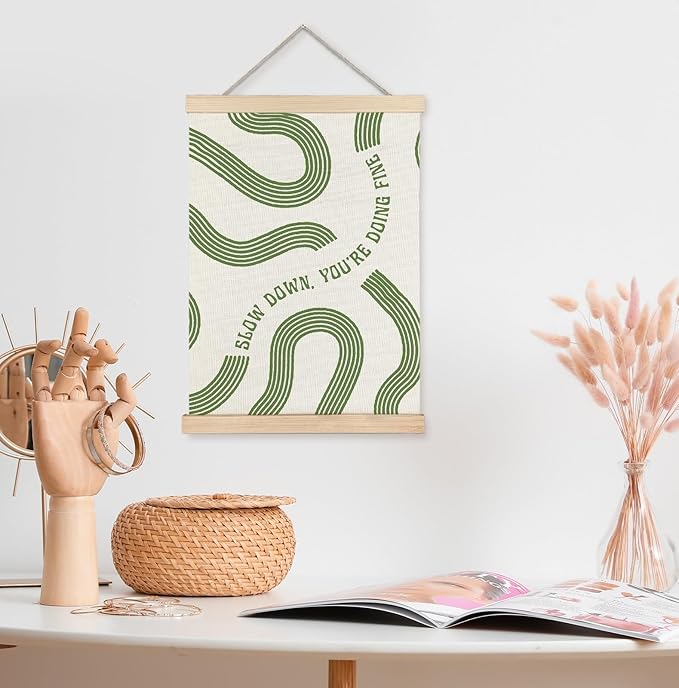 Yomisex Sage Green Wall Art Poster, Slow Down You're Doing Fine Inspirational Motivational Positive Affirmation Wall Art Framed for Home Bedroom Living Room Office Decor, 12x16 Inch
