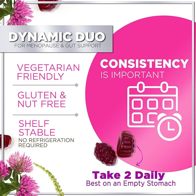 Menopause Supplements for Women Gummies with Black Cohosh, Cranberry 3 Billion CFU Probiotics - Complete Menopause Balance Relief for Hot Flashes, Night Sweats, PH, Vaginal Health Support - 60 Gummies