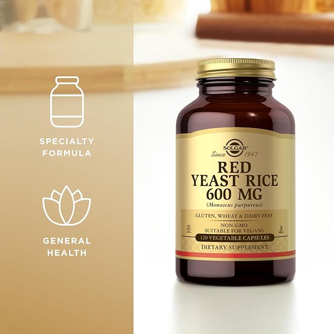 Solgar Red Yeast Rice 600 mg - 120 Vegetable Capsules - Non-GMO, Vegan, Gluten & Dairy Free, Kosher - 60 Servings