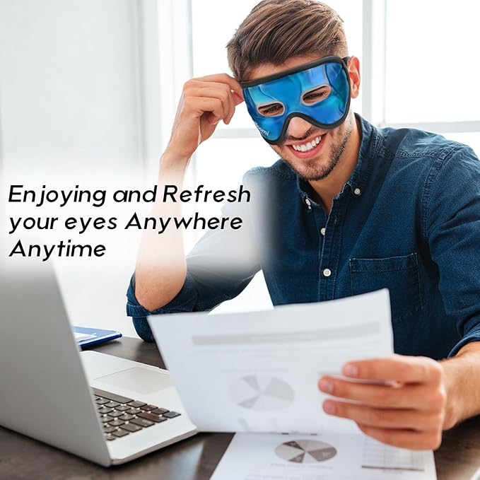Cooling Eye Mask, Gel Eye Mask with Holes, Reusable Ice Mask, Cool Eye Ice Pack, Comfort Snug Fit, No Freeze, Cold Eye Compress for Home, Office, Relaxation, Morning Refreshment, Blue