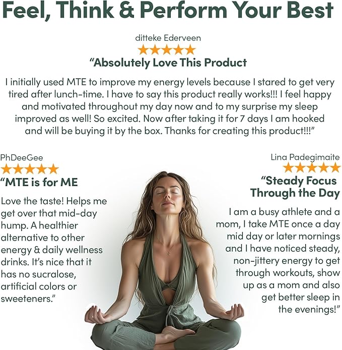 MTE Healthy Energy Drink Powder for Focus & Productivity | No Sucralose | No Caffeine | Nootropic Energy | Adaptogenic