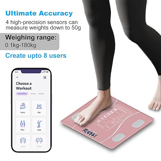 Intelligent Body Fat Scale, a Simple and Practical Digital Scale That can be Connected to a Mobile Digital Bathroom Scale to Display BMI, Body Fat, Muscle Mass, and Durable Weight Scale (Pink)