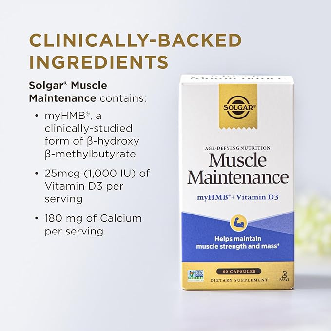 Solgar Muscle Maintenance Vitamin and Mineral Supplement, Support Muscle Mass with HMB and Vitamin D Supplement, Age-Defying Nutrition for Men and Women, Gluten Free, 20 Servings